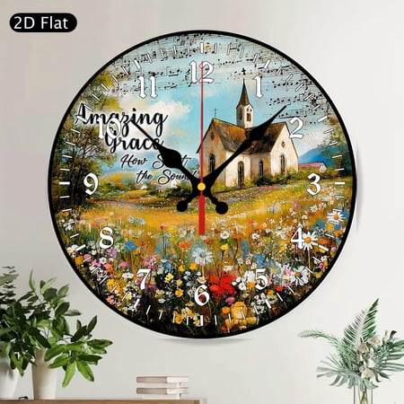 Farmhouse Welcome Distressed Blue Wood Round Wall Clock Silent Decorative Home Accent