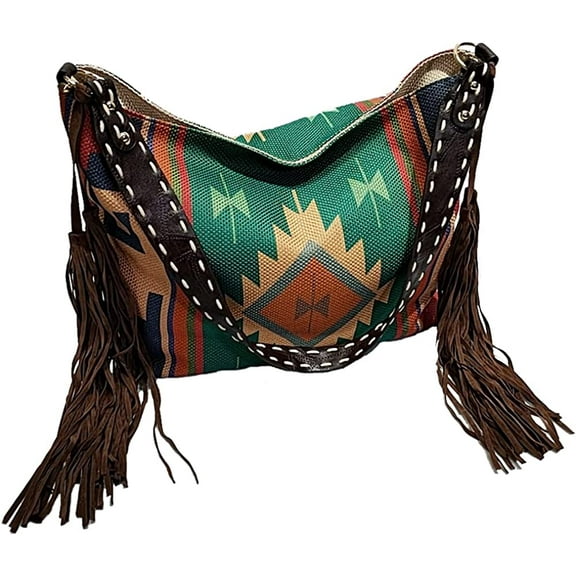 CoCopeaunts Ethnic Style Shoulder Bag for Women Tassel Handbag Cotton Canvas Tote Bag Retro Satchel Large Capacity Purse