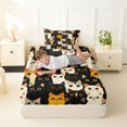 thumbnail image 3 of Manfei Cute Cat Twin Fitted Sheet, Abstract Kitten Bedding, Multicolor, 2 Pieces, 1 Fitted Sheet and 1 Pillowcase, 3 of 6