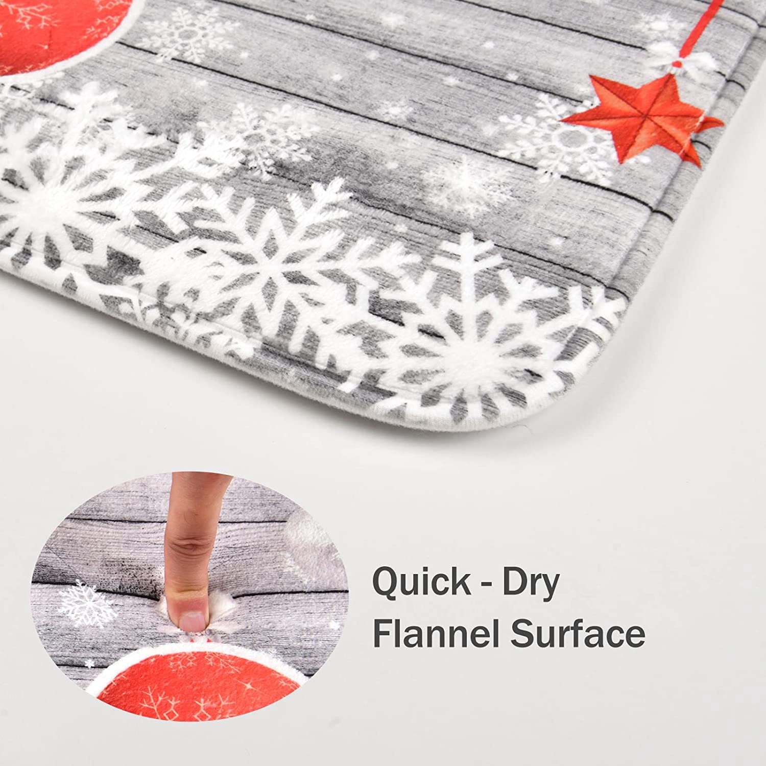 FRAMICS Christmas Shower Curtain Sets with Rugs, Xmas Snowflake Stars Bathroom Sets, Silver Gray Vintage Waterproof Fabric Shower Curtain with 12 Hooks and Toilet Rugs