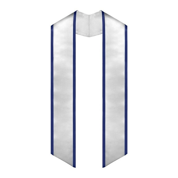 Endea Graduation White/Navy Blue Plain Graduation Stole with Trim Color  Angled End