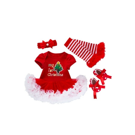 

Wrcnote Infant Dress Set Short Sleeve 4Pcs Sets Crew Neck Outfits Playing Loose Romper Christmas Playsuit Tree Print 66cm (3-6M)