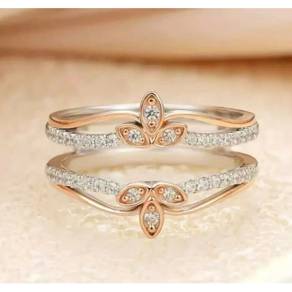 1.50 Ct Round Simulated Diamond Enhancer Wrap Ring Guard, 14K Two-Tone Gold Plated Over Sterling Silver