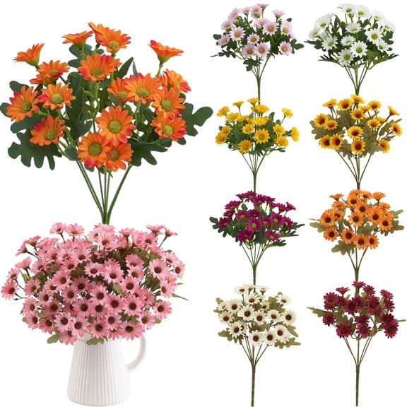 Goodw7 Artificial Fall Flowers Arrangement, Realistic Fake Daisies for Outdoor Indoor Decor, Lifelike Bloom Bunches for Porch Pots Planters Home Garden Displays