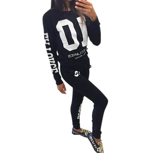 Wodstyle - Women's 2Pcs Pullover Sweatshirt Pants Set Casual Sports Sweat Suit Tracksuit