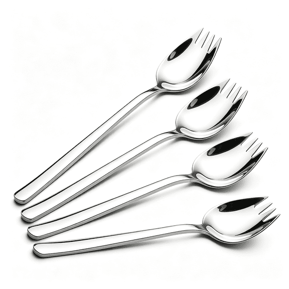 NORIZF 4-Pack Sporks,18/10 Sporks Stainless Steel Salad Forks Metal Spork 7.4-" Long Handle Dessert Ice Cream Salad Forks,Flatware Set Spork for Fruit Appetizer Dessert,Dishwasher Safe