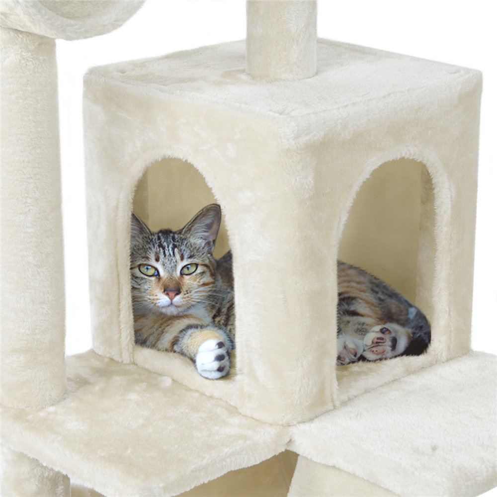 Easyfashion Cat Tree & Condo Scratching Post Tower, Beige, 52.2" - image 6 of 12