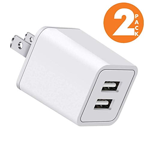 Chargers 2-Port USB Power Adapter [2-Pack] Wall Charger  Cube for Plug  Outlet Compatible for iPhone 8 / X / 7 / 6S / Plus +, Samsung Galaxy,  Motorola, HTC, Other Smartphones - White 
