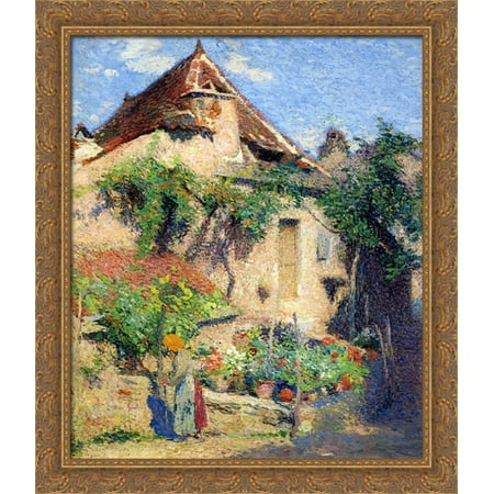 House and Garden at Saint-Cirq-Lapopie 28x32 Large Gold Ornate Wood Framed Canvas Art by Henri Martin