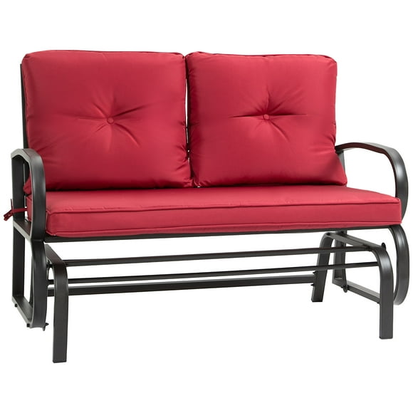 Outsunny 2-Person Outdoor Glider Chair, Patio Double Rocking Loveseat with Steel Frame and Cushions for Backyard, Garden and Porch, Red