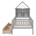 thumbnail image 4 of Twin Size Platform Bed with 2 Drawers, Solid Wood Platform Bed Frame with Fence Guardrails and House-shaped Headboard Bookshelves for Teens Boys and Girls,Gray, 4 of 7