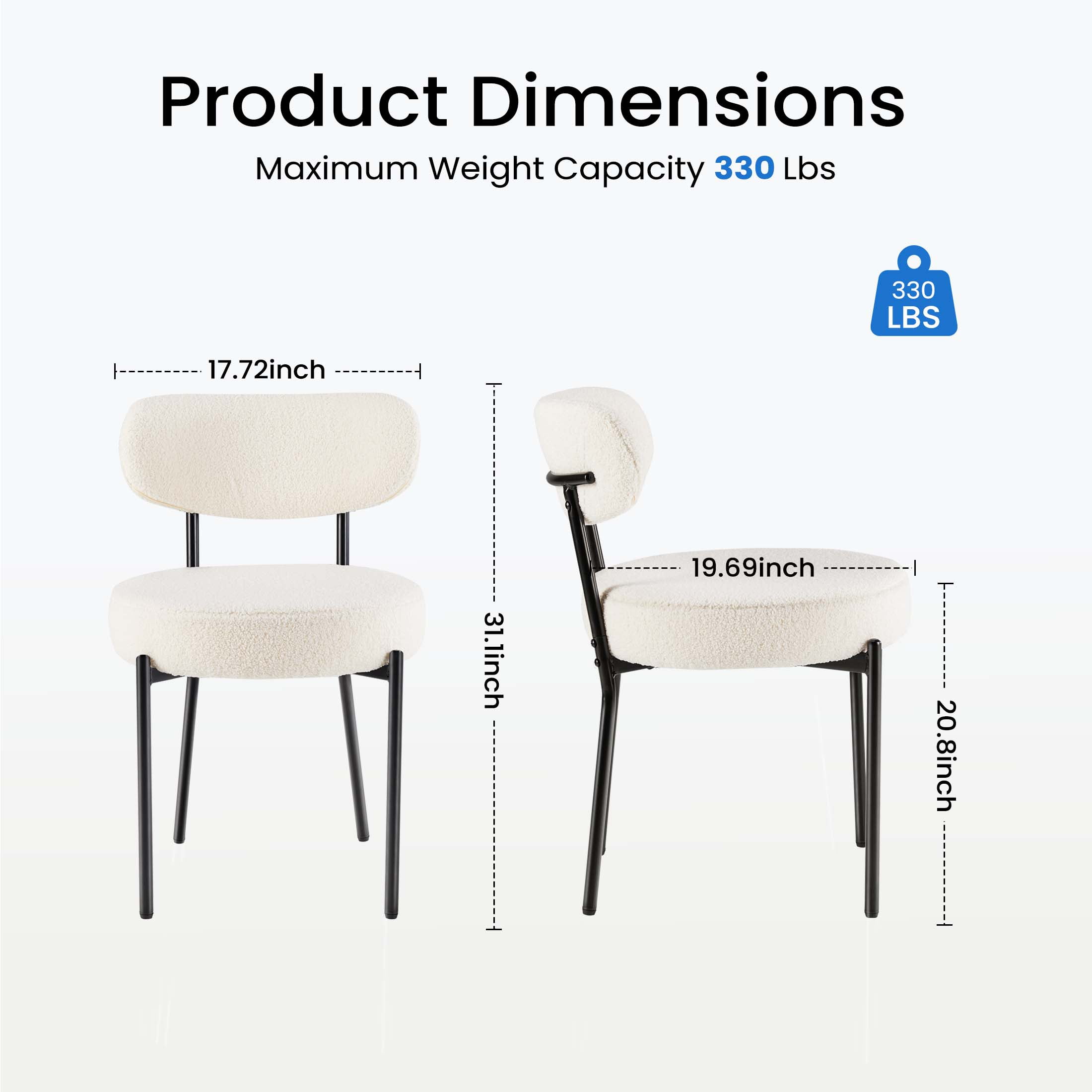 CONCETTA Set of 2 Mid-Century Modern Dining Chairs, Round Kitchen Chairs with Curved Backrest, White