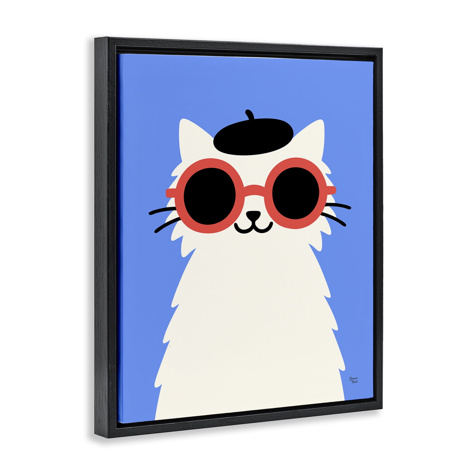 Stylish French Cat Black Framed Floater Canvas Wall Art, design by Jessica Beck
