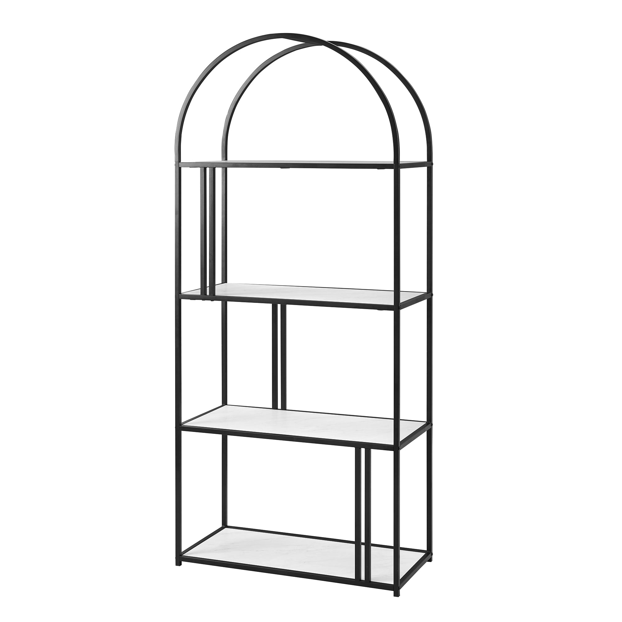 Manor Park Modern Arch Open Bookcase, White Faux Marble