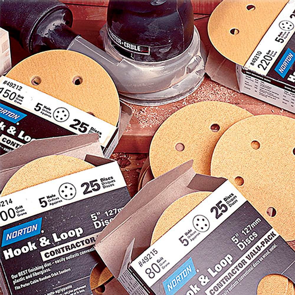 Norton 5" Hook And Sand Disks 5 Hole, 320 Grit, 25 Pack 49209