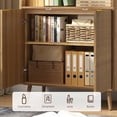 thumbnail image 3 of YouTrend 71" Tall Fluted Bookcase with Doors, Modern Storage Cabinet with Open Shelves, Mid-Century Bookshelf for Living Room, Home Office, Bedroom-Brown, 3 of 10