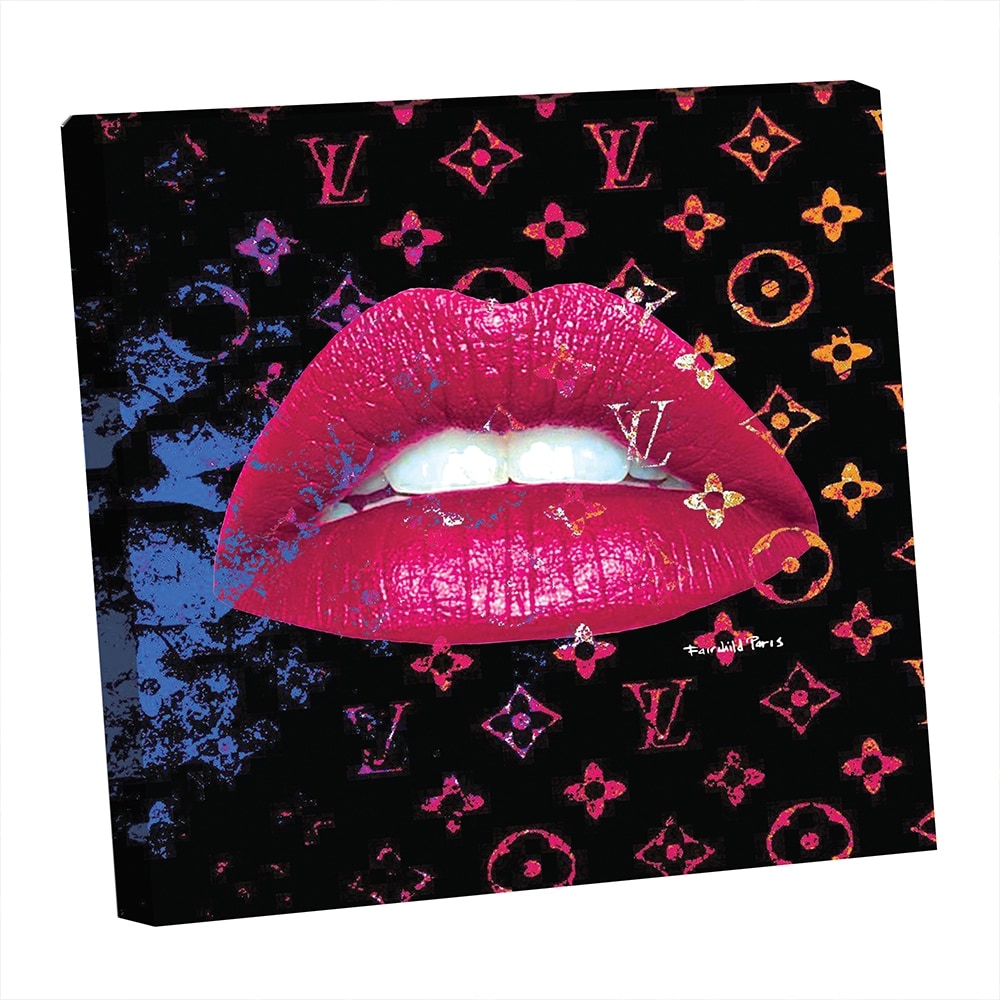 FASHION GLAM SPARKLING PINK LIPS - 14"x14" Canvas Artwork - Multi-Color 16 x 20