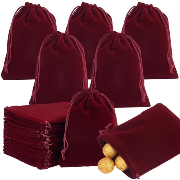 30pcs Velvet Bags Red Velvet Gift Favors Bags Jewelry Pouch 5.9x4.7 inch Cloth Drawstring Tarot Rune Bag Candy Sacks for Dice Card Birthday Christmas Party Wedding DIY