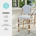 thumbnail image 6 of Martha Stewart Indoor-Outdoor Stackable Bistro Counter Stool with Natural Woodgrain Aluminum Finish Frame and White/Navy Woven Rattan Back and Seat, 6 of 11