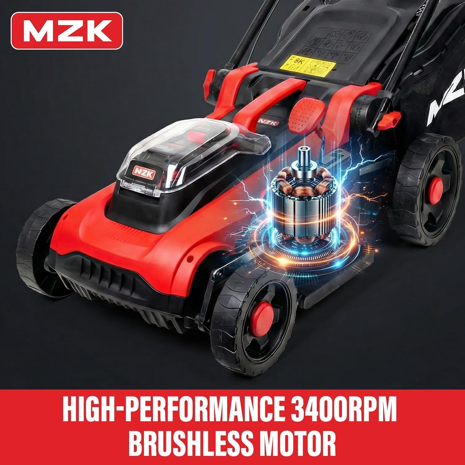 MZK 40V 16" Electric Lawn Mower, 2-in-1 Brushless Cordless Lawn Mower, Walk-Behind Push Mowers with 5-Position Height Adjustment, 2 x 4.0Ah Batteries & Charger Included, LM16B011