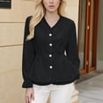 thumbnail image 2 of GUACER Fashion Womens Long Sleeve Tops Peplum Blouses V Neck Button Front Lace Trim Office Casual Outfits, 2 of 9