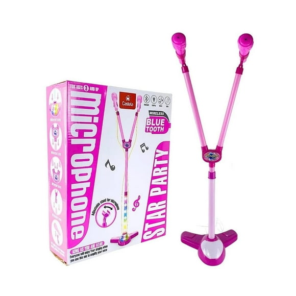 Juguete Doble Micrófono Con Luz Música Bluetooth Ajustable
