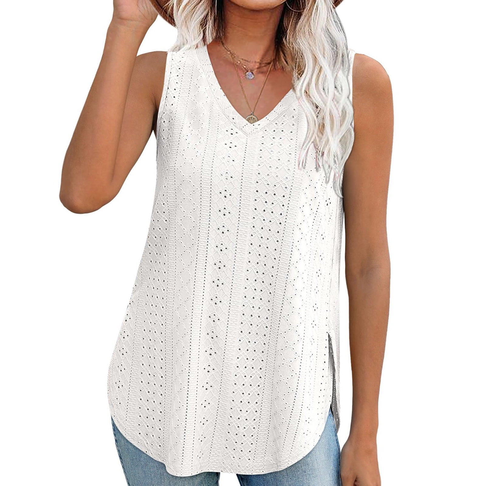 YUGYXL Women's 2025 Summer Tank Tops Casual Crew Neck Sleeveless Ladies  Tank Top Undershirts White,L - Walmart.ca