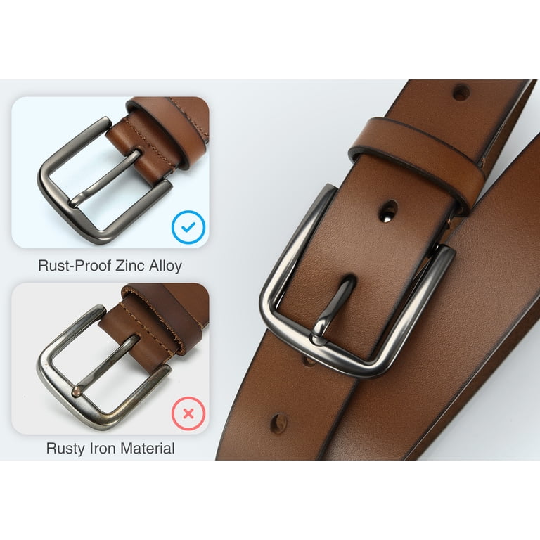 Men's Vintage Full Grain Leather Belt - 1-1/8" Wide, Snap-On Buckle, Brown (Size 36)