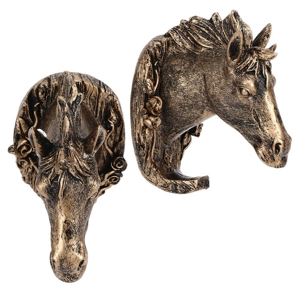 Antique Gold Horse Head Wall Hanger, Resin Animal Horse Head Clothes Coat  Hook for Living Room Bathroom Kitchen Decoration 