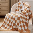 thumbnail image 1 of Manta de cama a cuadros, color camel, 125 x 150 cm, supersuave, 1 of 7