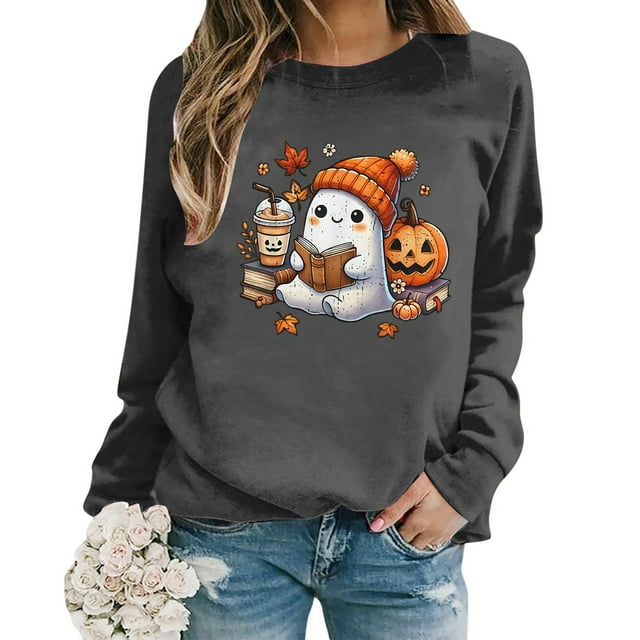 HUITKMM Chandail Surdimensionné Femme Manches Longues Col Rond Chandails en Molleton Imprimé Lettres Léger Ample Chandails en Molleton Blouse Haut 3592 TTTG