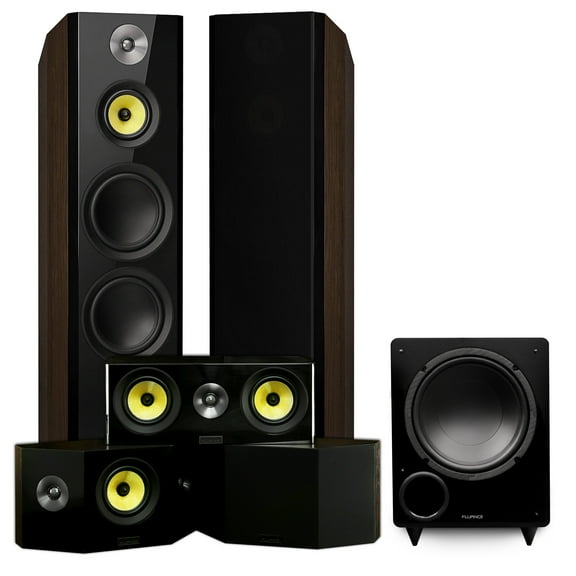 Fluance Signature HiFi Surround Sound Home Theater 5.1 Channel Speaker System including 3-Way Floorstanding Towers, Center Channel, Bipolar Speakers and DB10 Subwoofer - Natural Walnut (HF51WB)