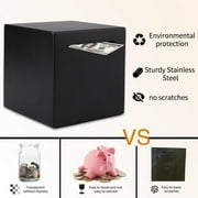 Piggy Bank for Adults, Unbreakable Stainless Steel Savings Bank, Piggy Bank Must Break to Open, Practical Cash Coin Saving Box - 4.7 in Black