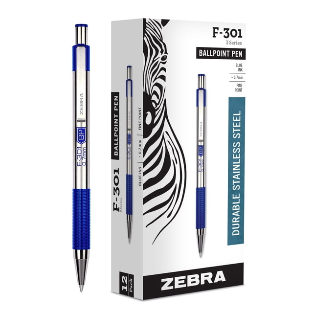Bolígrafo Zebra Pen F-301 de acero inoxidable fino de 0,7 mm