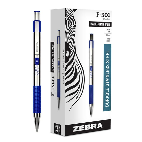 Bolígrafo Zebra Pen F-301 de acero inoxidable fino de 0,7 mm