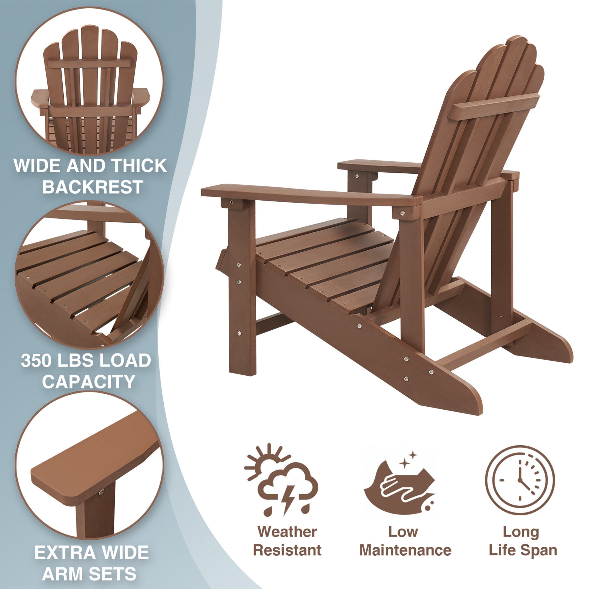GONICHA Adirondack Chair,All-Weather Poly Lumber Fire Pit Chair for Patio Garden,Coffee