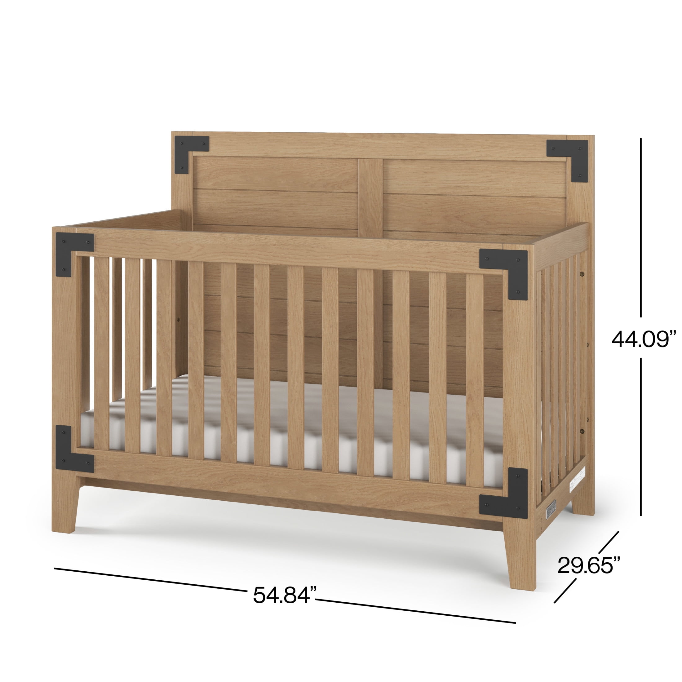 Child Craft Lucas 4-in-1 Convertible Crib, Farmhouse Shiplap Design, 3 Mattress Heights, Nutmeg
