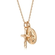 AllenCOCO 14K Gold Plated Virgin Mary Necklace Gold Cross Medal Pendant Chain for Women Girls Amulet,Rose Gold