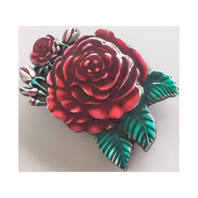 Rose Flower Belt Buckle - Zinc Alloy With Sterling Silver Finish