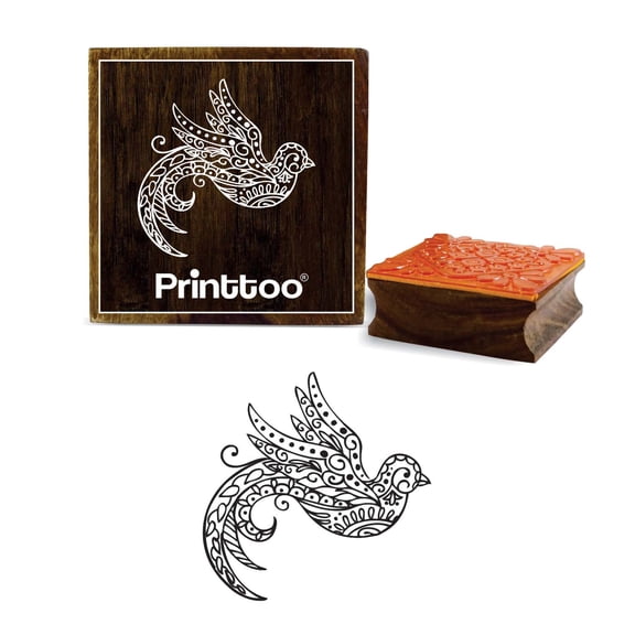 Printtoo Wooden Rubber Stamp Bird Pattern Scrap-booking Craft Textile Square Stamps-5 x 5 Inches