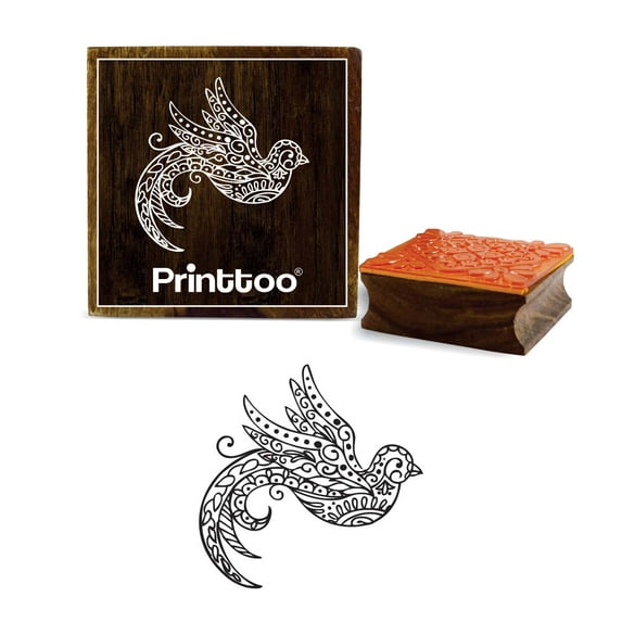 Printtoo Wooden Rubber Stamp Bird Pattern Scrap-booking Craft Textile Square Stamps-3 x 3 Inches