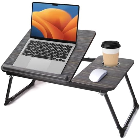 Lap Desk for Couch/Sofa/Floor, 5-Angle Adjustable Bed Desk with Foldable Legs &Cup Holder, Light Weight Bed Tray Table for Writing/Eating/Reading, Portable Laptop Stand for Adults, Kids