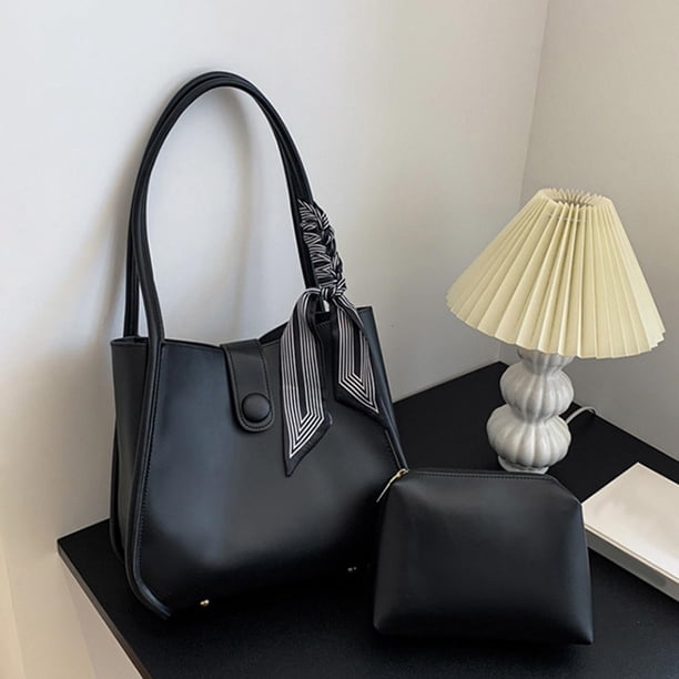 Bolso de hombro de moda Hugo gran capacidad cuero PU cubo para viajes trabajo Playa negro