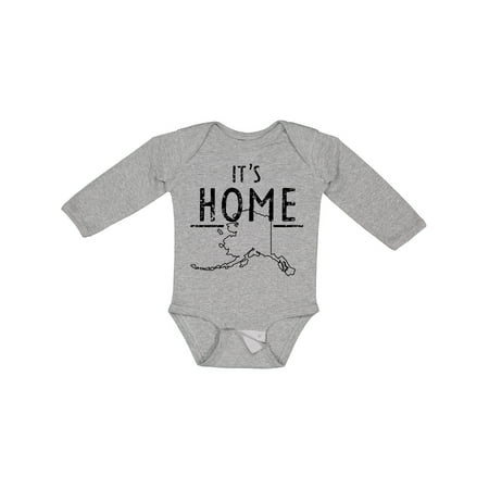

Inktastic It s Home- Alaska State Outline Distressed Text Gift Baby Boy or Baby Girl Long Sleeve Bodysuit