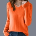 thumbnail image 2 of Lenpel Fall Sweaters for Women Winter Fashion Long Sleeve V Neck Soft Casual Basic Knit Tops Lightweight Pullover Sweaters(Orange,XX-Large), 2 of 3