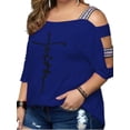 thumbnail image 1 of LilyLLL Plus Size Womens Cold Shoulder T-shirt Short Sleeve Printed Blouse Tops, 1 of 2