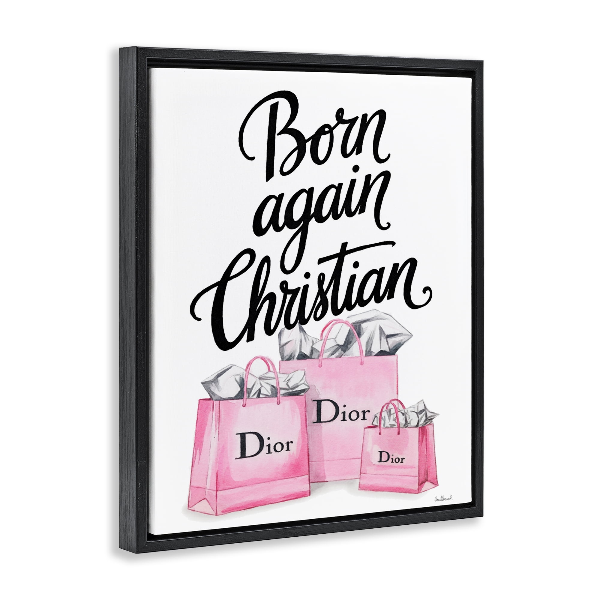 Pink Bags Born Again Christian Black Framed Floater Canvas Wall Art, design by Amanda Greenwood