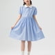 thumbnail image 1 of Vestido de verano infantil de manga corta con cuello vuelto, tallas medianas y grandes, camisero de manga corta con botones, lunares y cuello vuelto, conjunto de poliéster para niña., 1 of 9