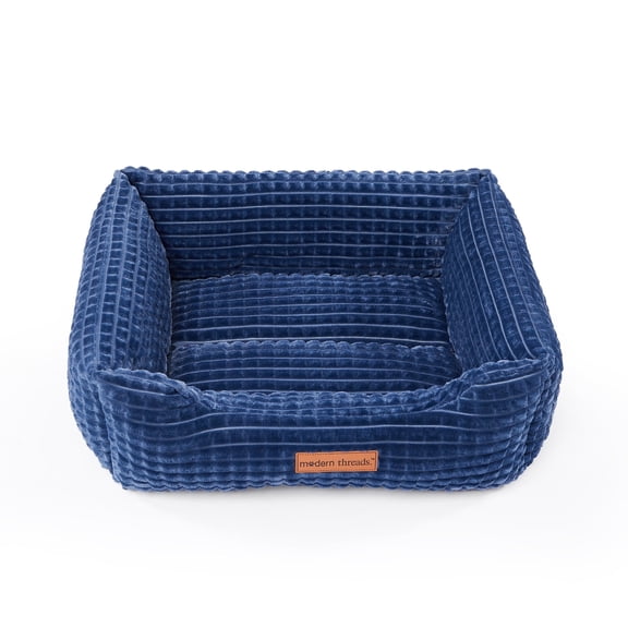 Modern Threads Polyester Pet Beds Medium Washable Bolster-Style Dog, Bed, Blue Squares