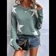 thumbnail image 5 of Suéter Informal de Punto con Cuello Redondo y Hombros Caídos con Estampado de Estrellas para Mujer Verde XL, 5 of 9